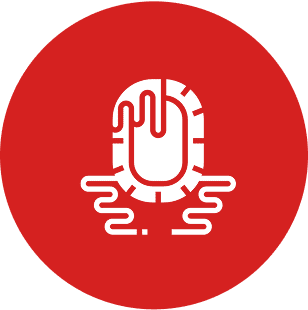 Red circle with abstract white design.