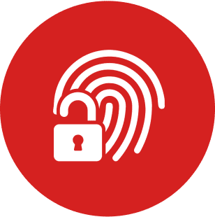 Fingerprint with padlock on red background.