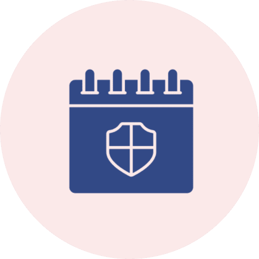 Calendar icon with shield symbol.