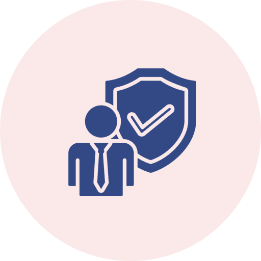Person with shield and checkmark icon.
